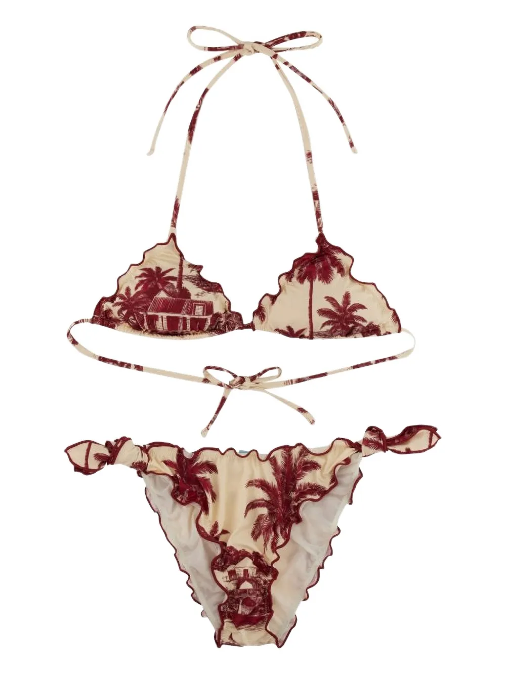 MC2 Saint Barth palm-tree ruffled-detail bikini Beige