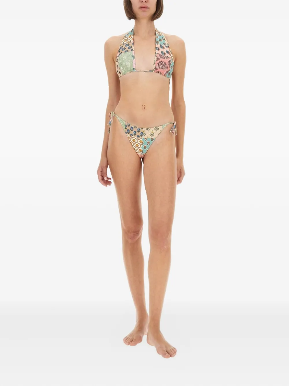 MC2 Saint Barth patchwork side-tie bikini bottoms Beige