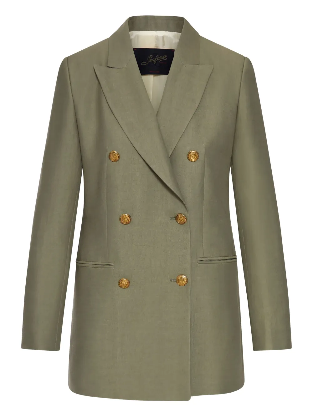 gold-button double-breasted blazer