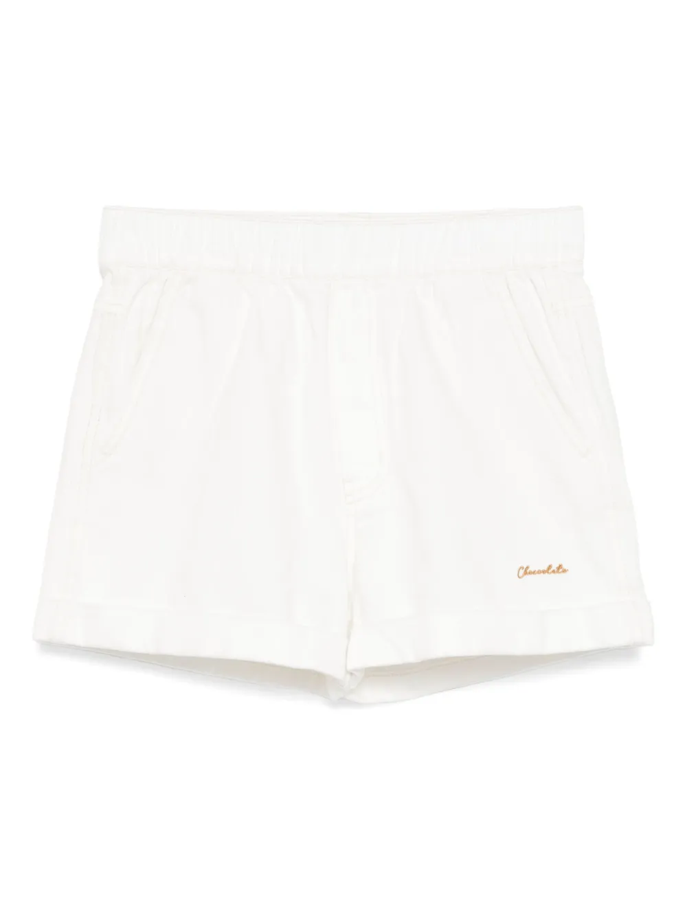 CHOCOOLATE logo-embroidered denim short Beige