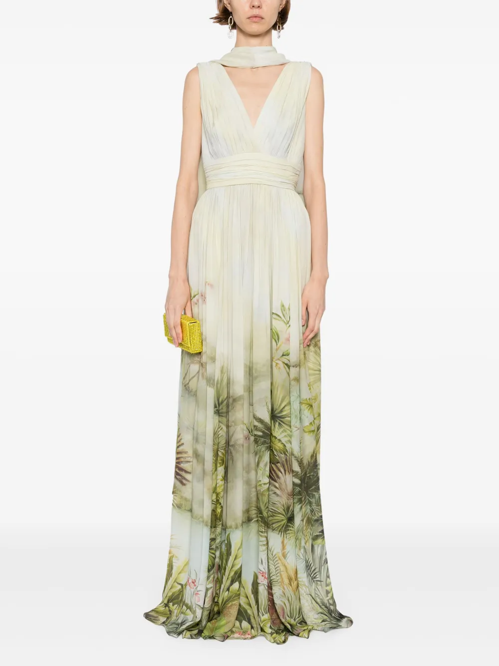 Elie Saab printed chiffon dress - Groen