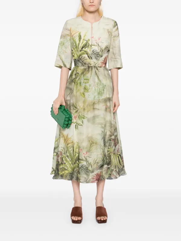 safari green dress Green Forest Safari Print Smocked Long Dress L main image 1