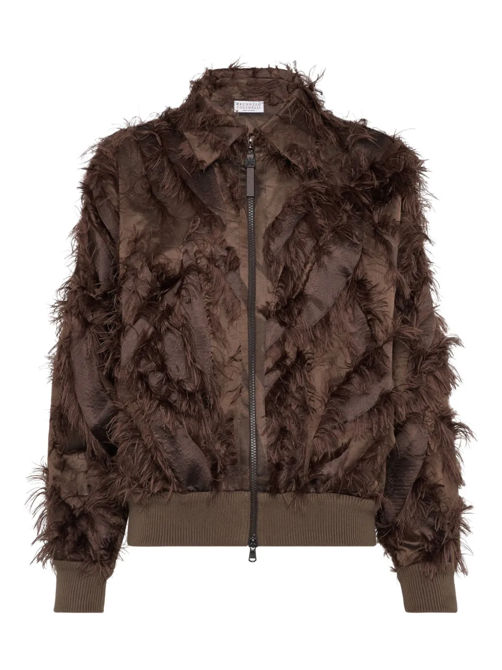 Brunello Cucinelli feather-trimmed bomber jacket | Brown | Image 1