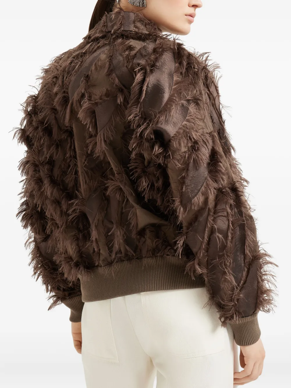 Brunello Cucinelli feather-trimmed bomber jacket Bruin