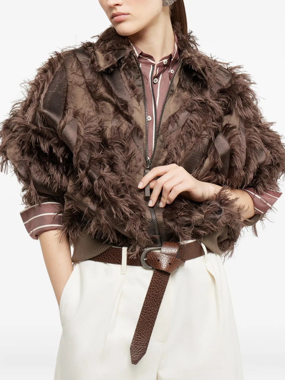 Brunello Cucinelli feather-trimmed bomber jacket Bruin