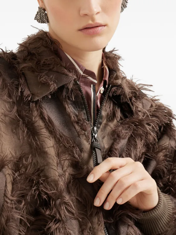 Brunello Cucinelli フェザートリム ボンバージャケット | ブラウン 