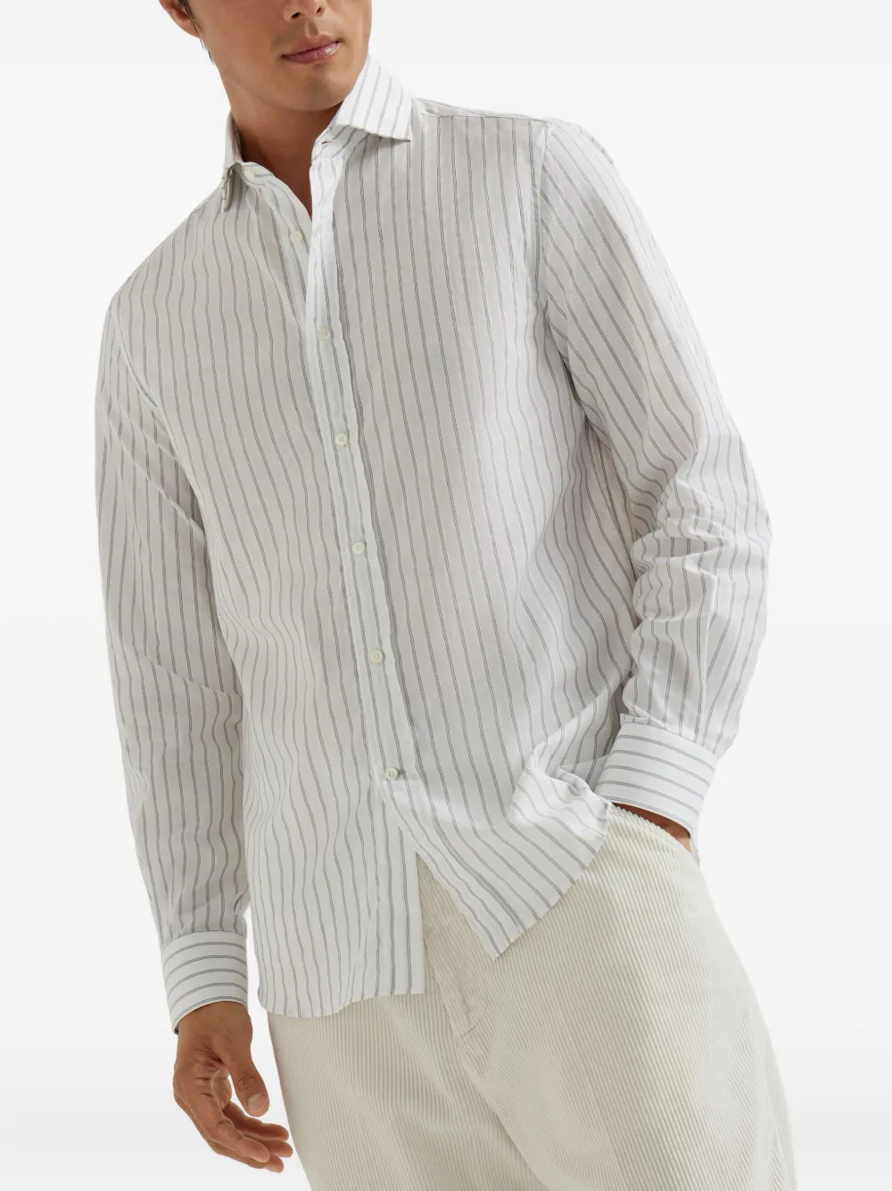 Brunello Cucinelli striped cotton shirt Wit