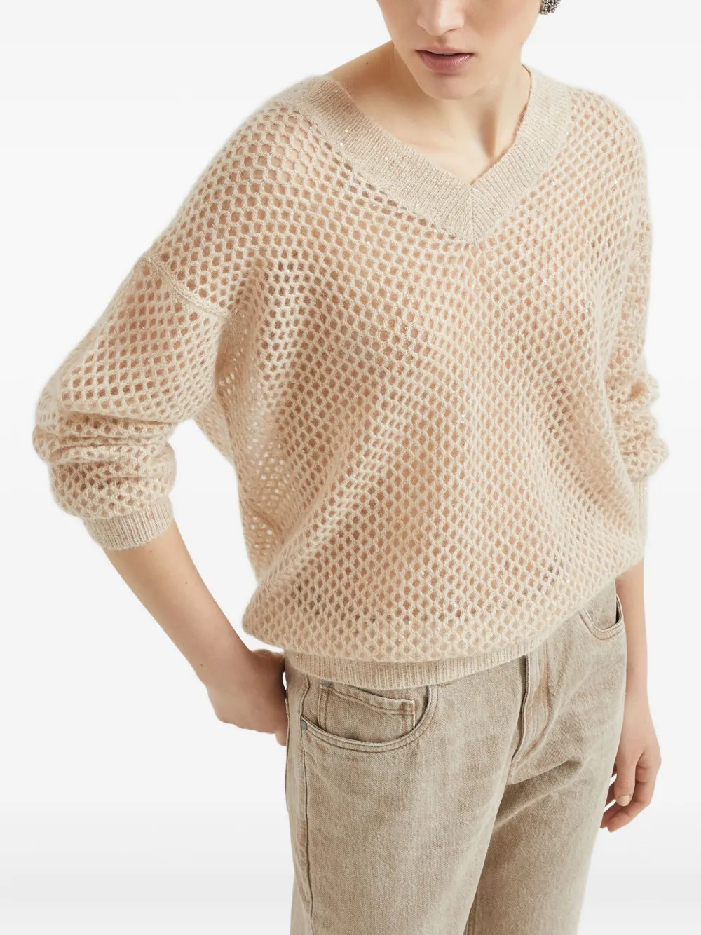 Brunello Cucinelli Opengebreide trui Beige