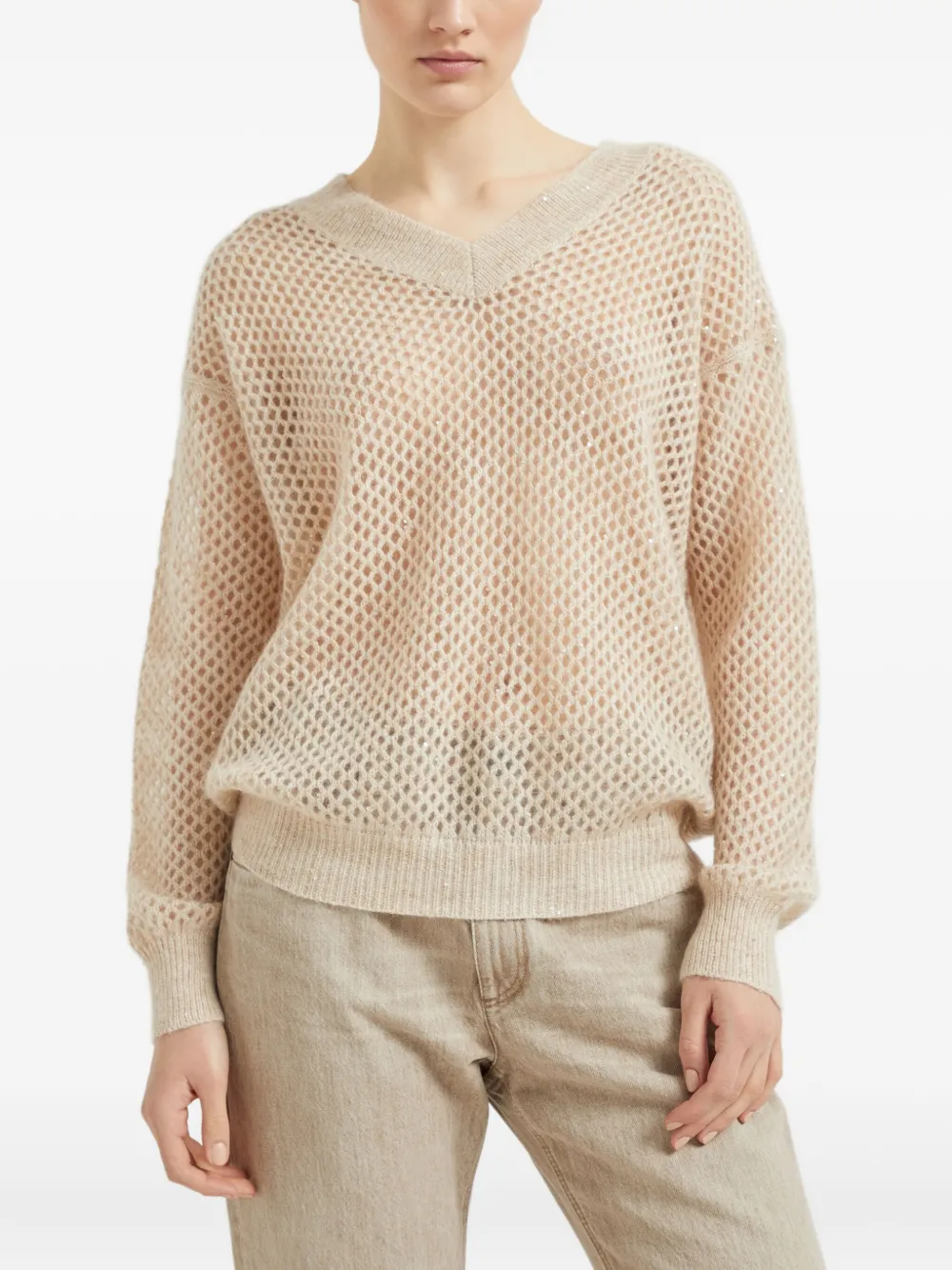 Brunello Cucinelli Opengebreide trui Beige
