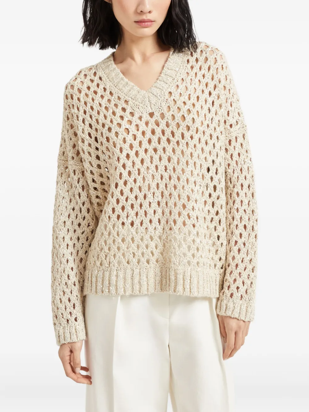 Brunello Cucinelli Opengebreide trui Beige