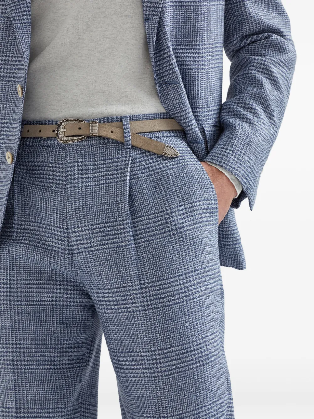 Brunello Cucinelli Broek met pied-de-poule print Blauw