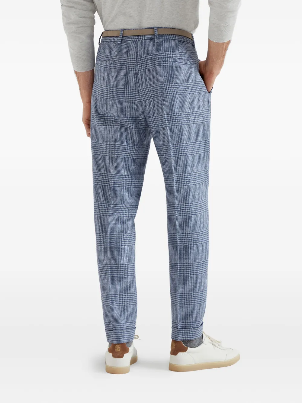 Brunello Cucinelli Broek met pied-de-poule print Blauw