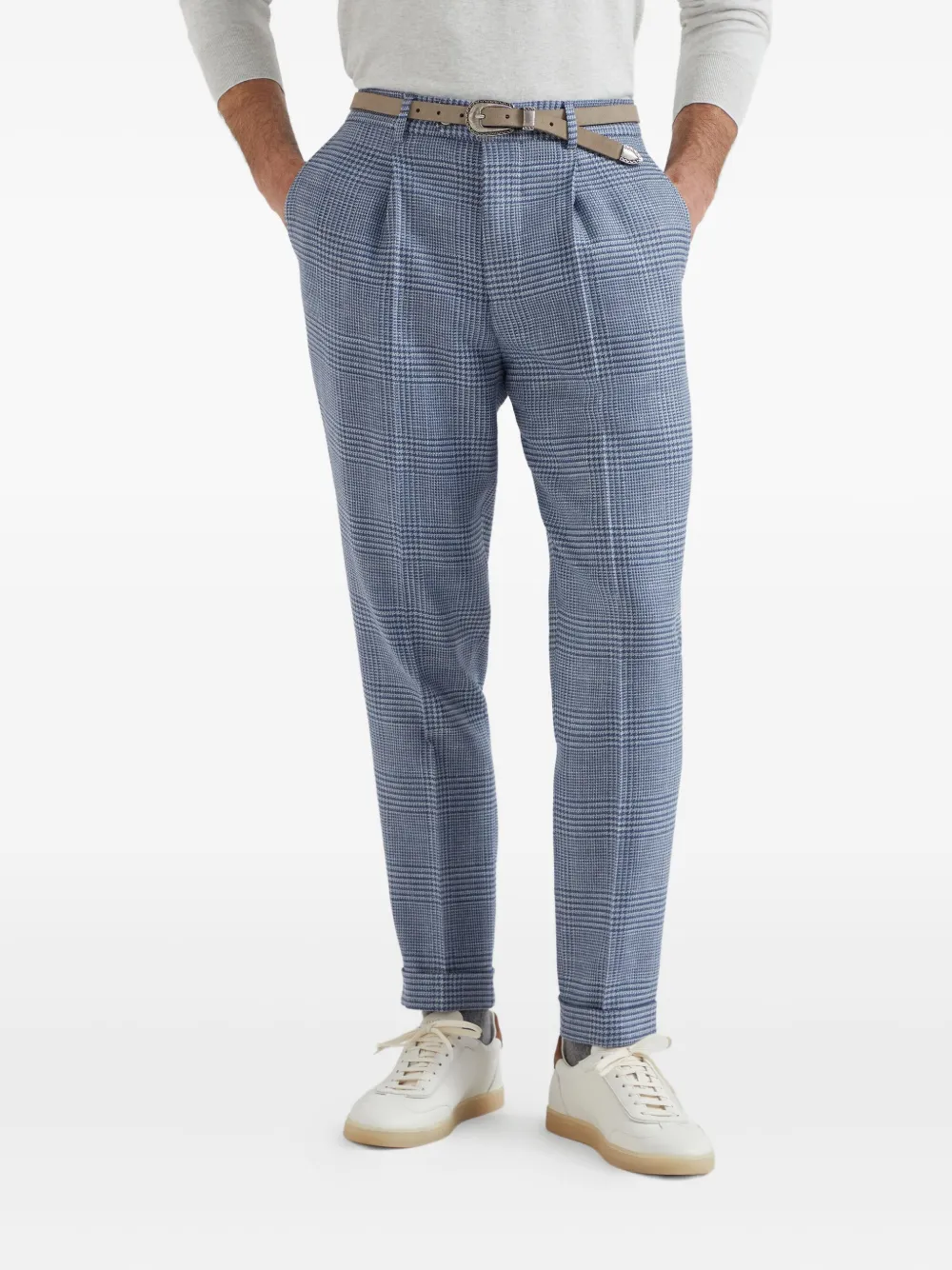 Brunello Cucinelli Broek met pied-de-poule print Blauw