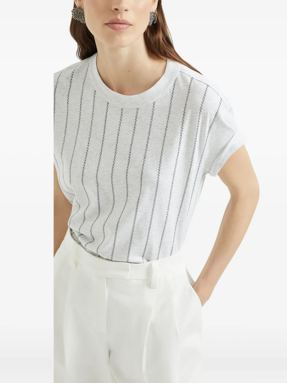 Brunello Cucinelli Gestreept T-shirt Wit