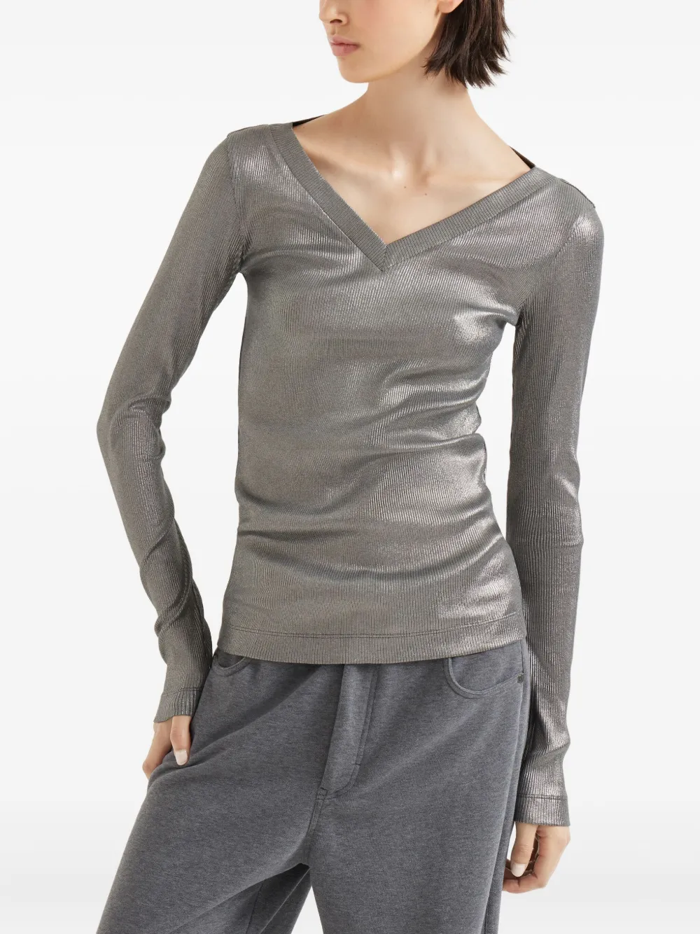 Brunello Cucinelli v-neck T-shirt Grijs