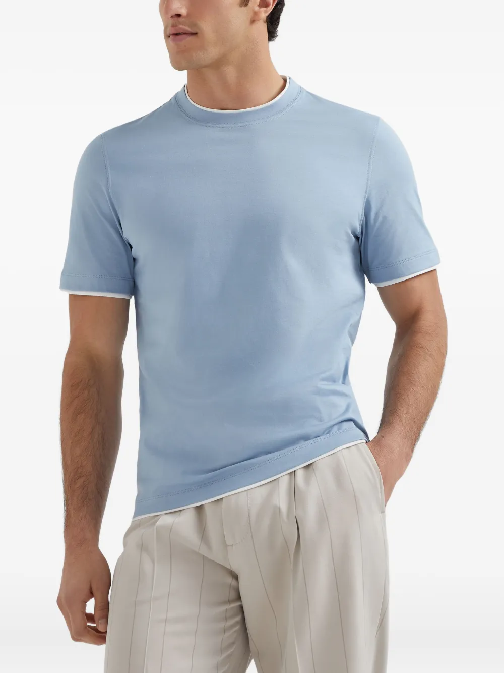 Brunello Cucinelli T-shirt met contrasterende afwerking Blauw