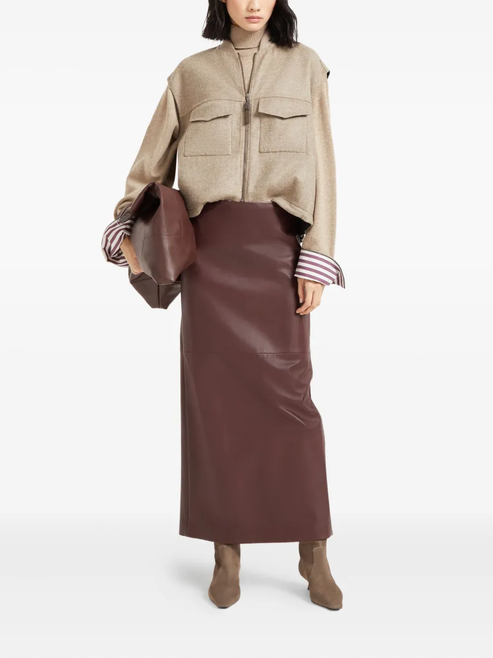 Brunello Cucinelli Leren maxi-rok - Rood