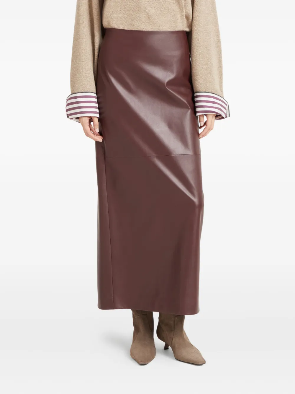 Brunello Cucinelli Leren maxi-rok Rood