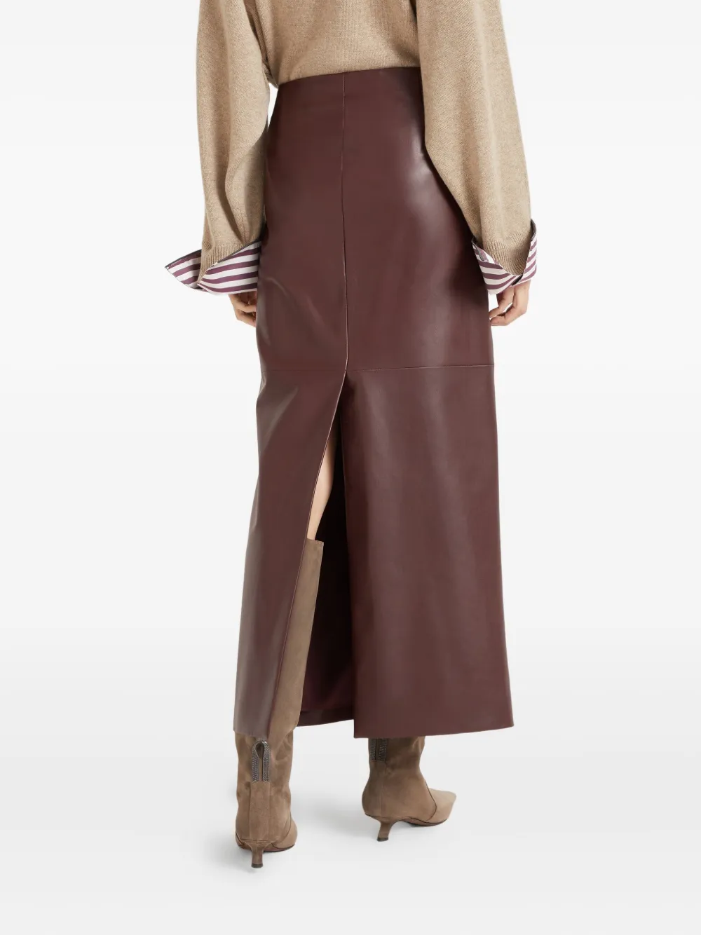 Brunello Cucinelli Leren maxi-rok Rood