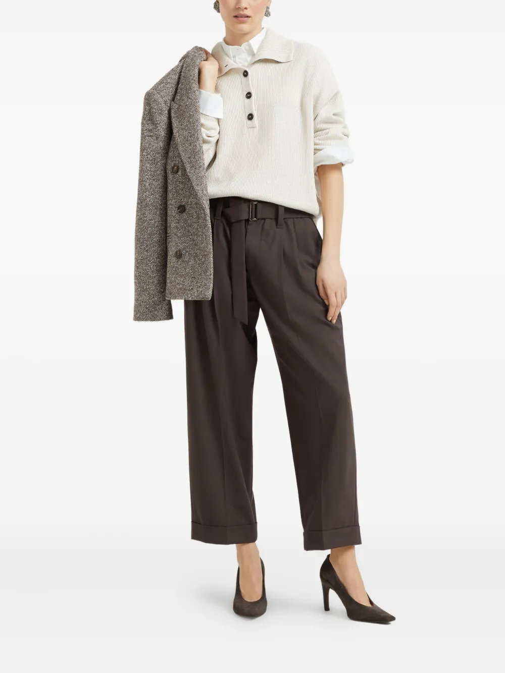 Brunello Cucinelli Vanisé gebreide polotop - Beige