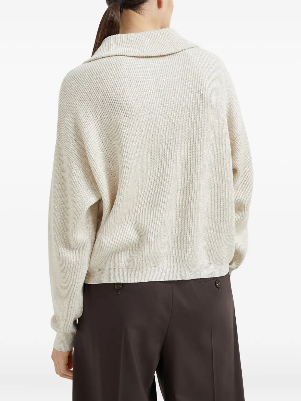 Brunello Cucinelli Women English Rib Cotton Polo-style Jersey With Jewellery