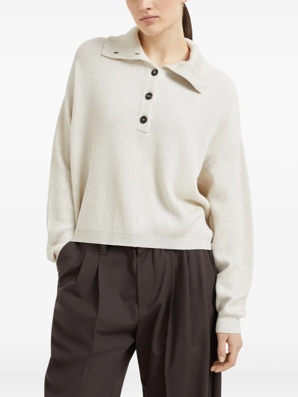 Brunello Cucinelli Women English Rib Cotton Polo-style Jersey With Jewellery