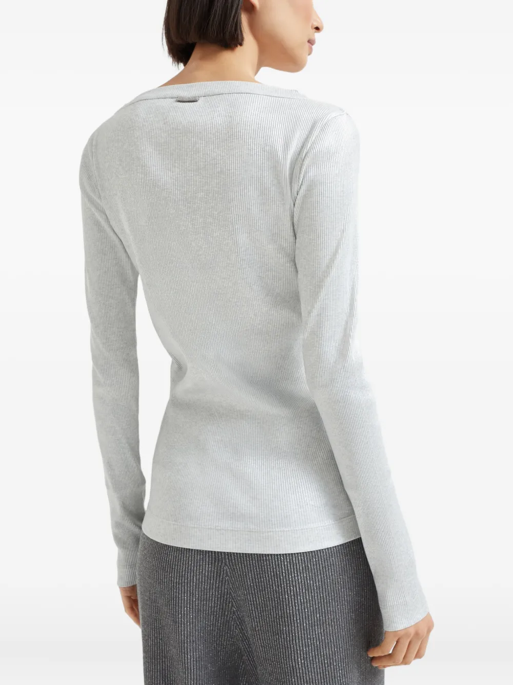 Brunello Cucinelli Fijngeribbeld T-shirt Zilver