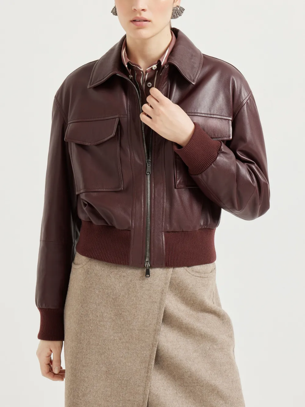 Brunello Cucinelli leather flap-pocket jacket Rood