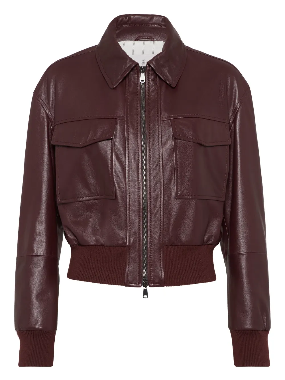 Brunello Cucinelli leather flap-pocket jacket Rood