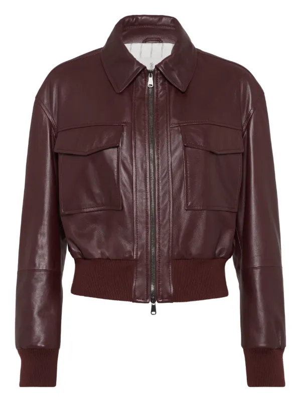 レザージャケット・コート BRUNELLO CUCINELLI RED LEATHER JACKET Brunello Cucinelli Belted Leather Jacket | Red | FARFETCH