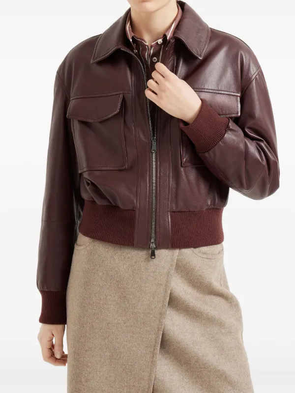 レザージャケット・コート BRUNELLO CUCINELLI RED LEATHER JACKET Brunello Cucinelli Leather flap-pocket Jacket | Red