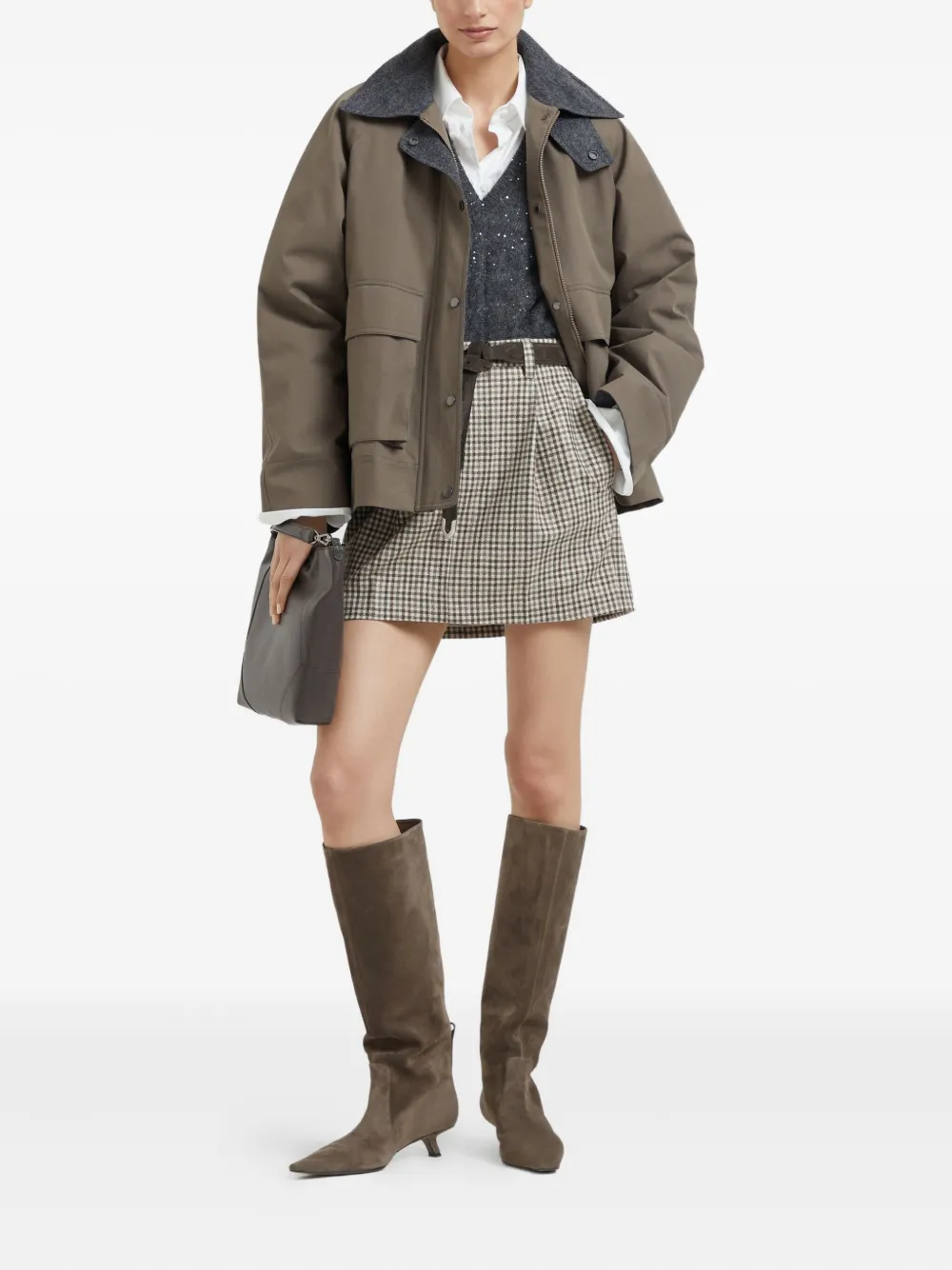 Brunello Cucinelli Geruite flanellen mini-rok - Beige