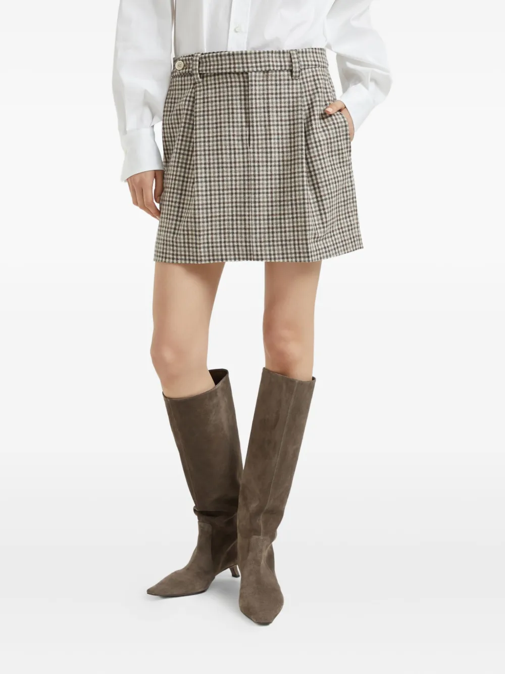 Brunello Cucinelli Geruite flanellen mini-rok Beige