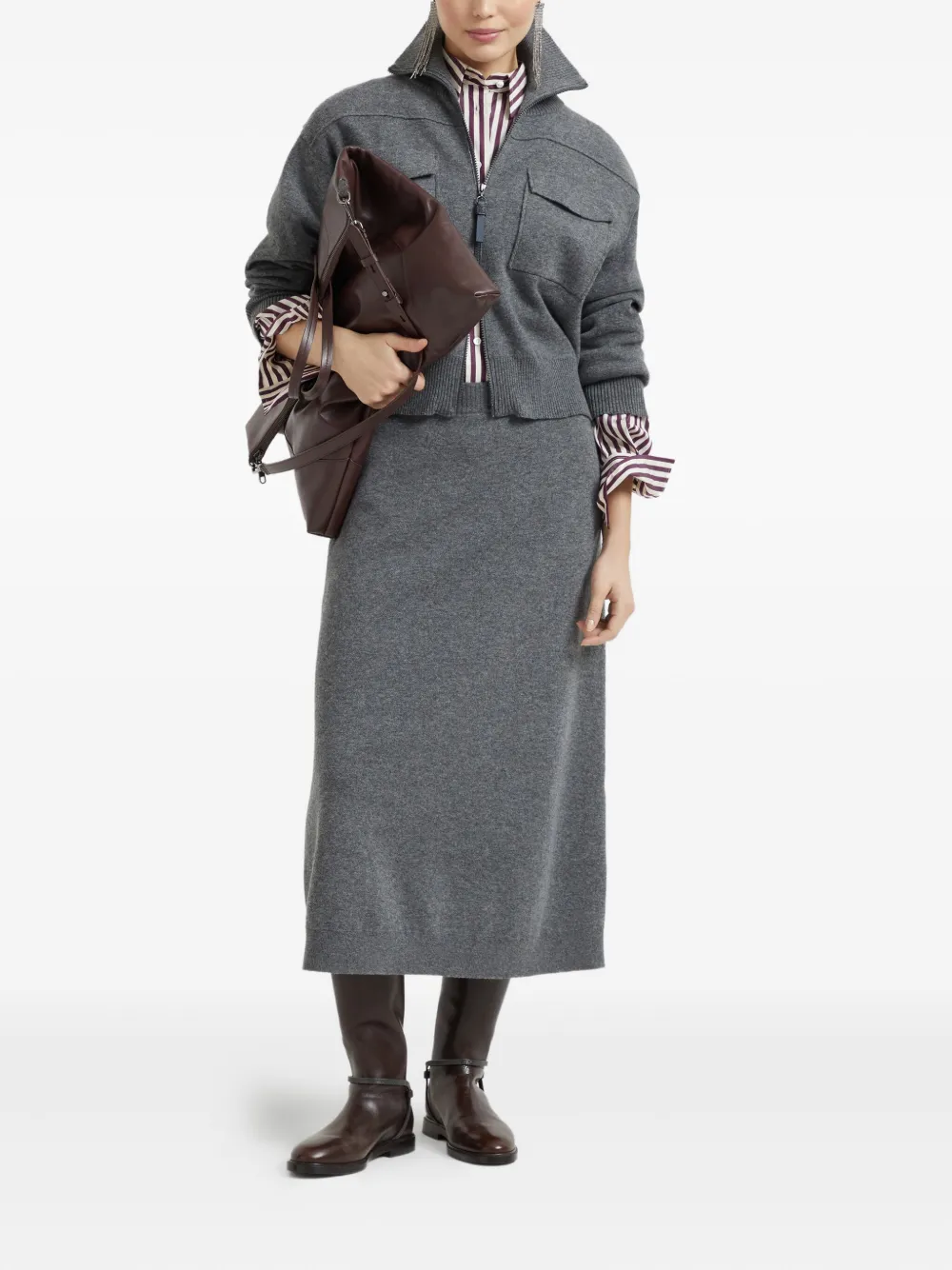 Brunello Cucinelli Gebreide midi-rok - Grijs
