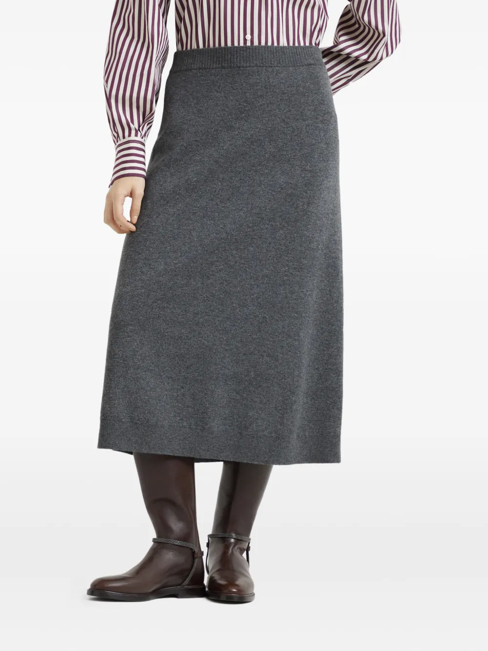 Brunello Cucinelli Gebreide midi-rok Grijs