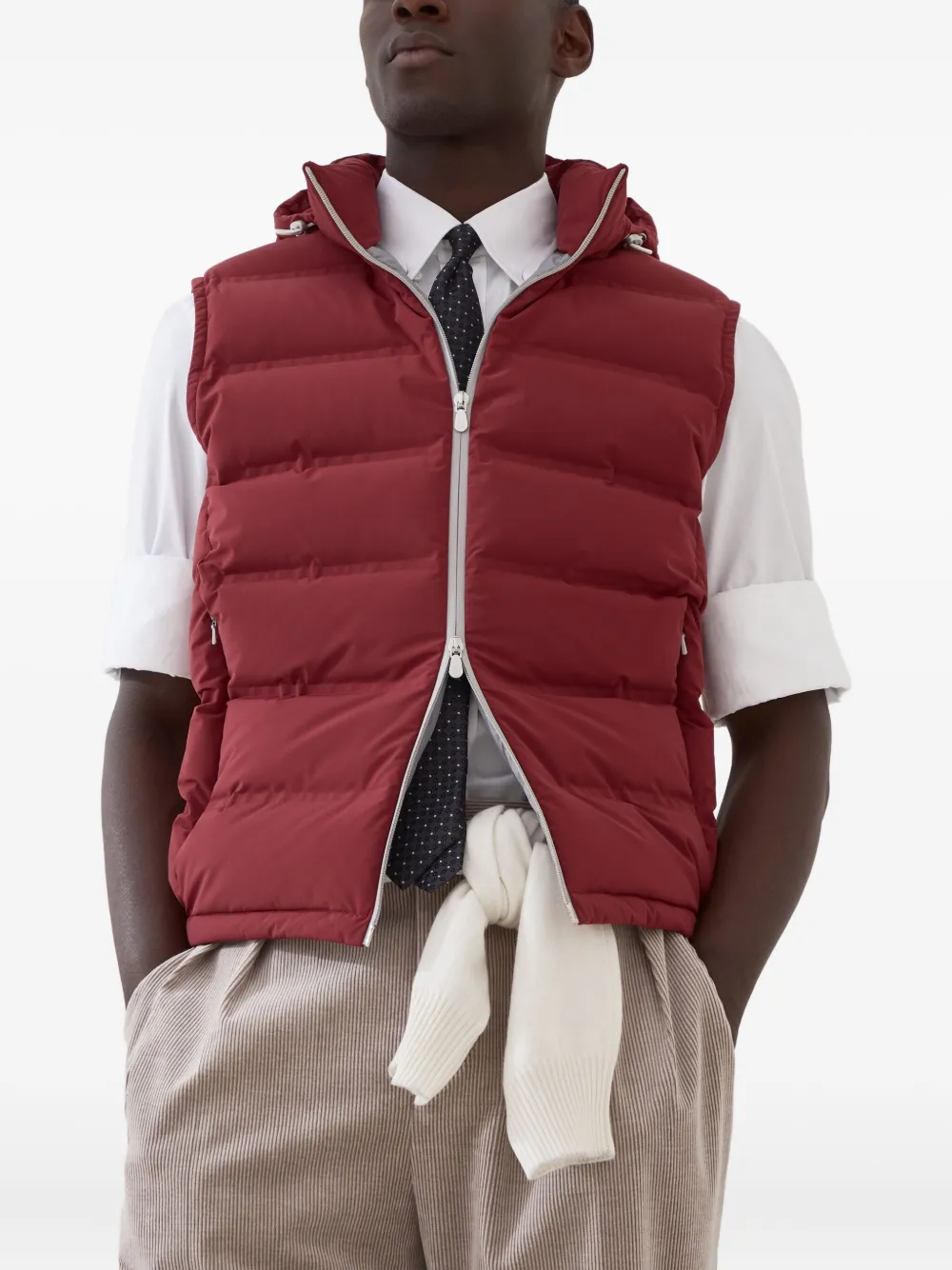 Brunello Cucinelli Taffeta gewatteerde bodywarmer Rood
