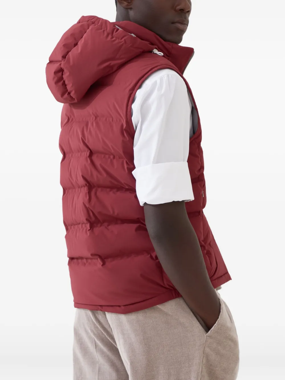 Brunello Cucinelli Taffeta gewatteerde bodywarmer Rood