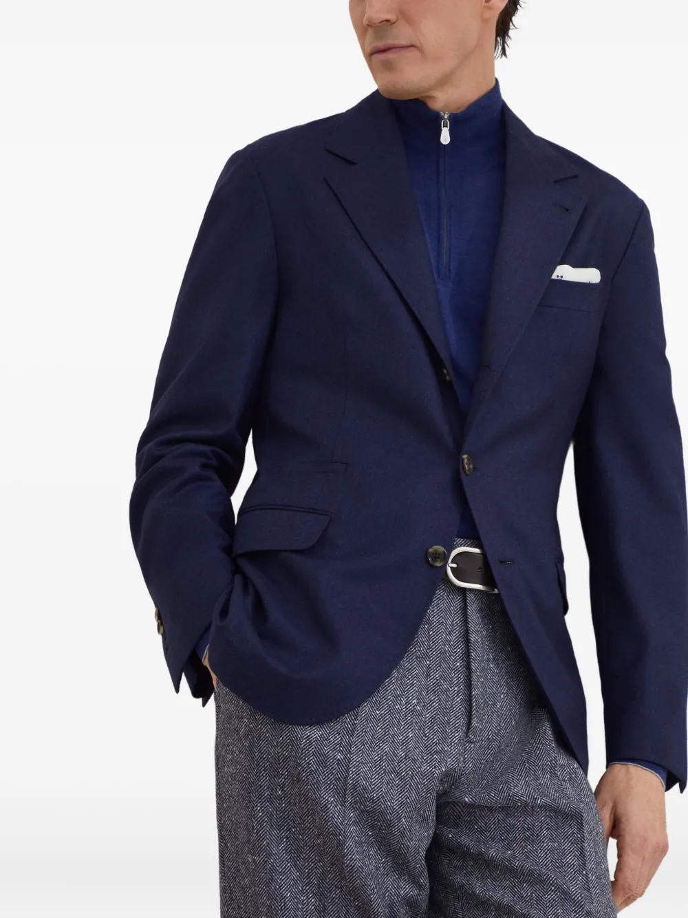 Brunello Cucinelli Wollen blazer met enkele rij knopen Blauw
