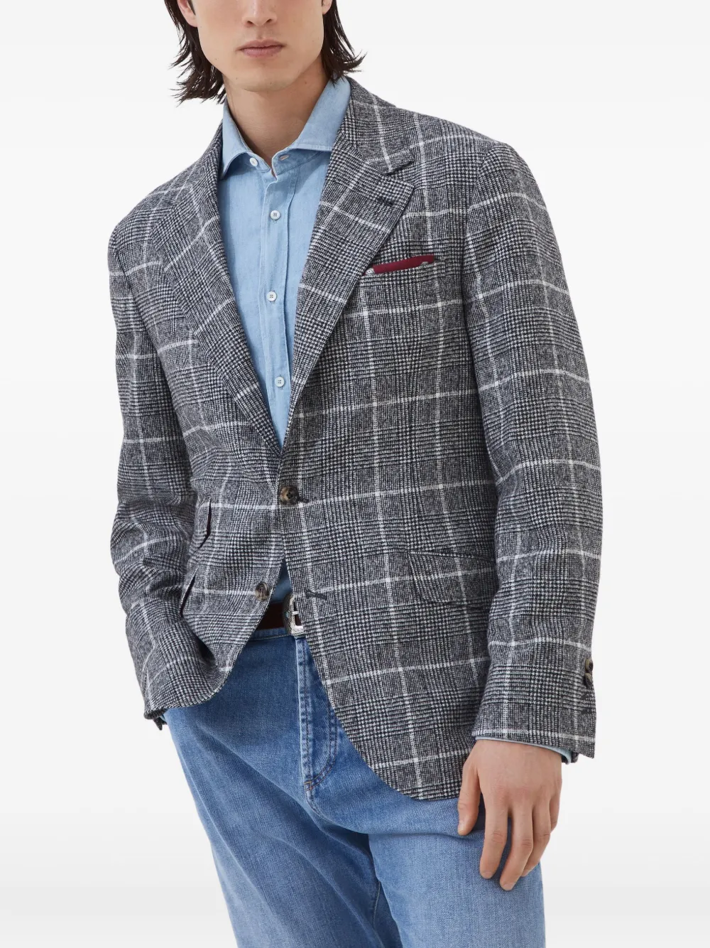 Brunello Cucinelli Blazer met enkele rij knopen Grijs