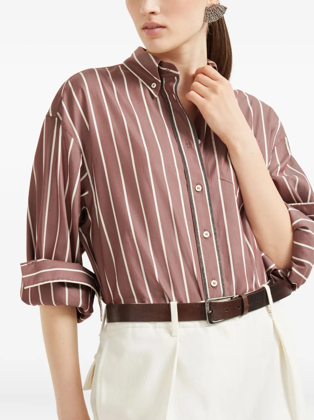 Brunello Cucinelli Gestreept blouse Bruin