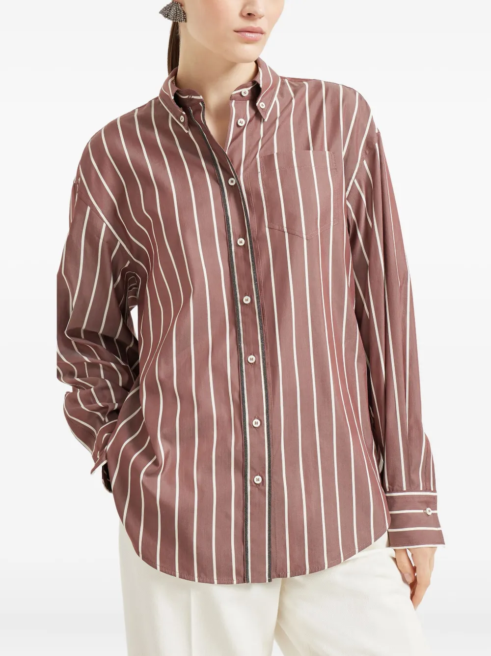Brunello Cucinelli Gestreept blouse Bruin