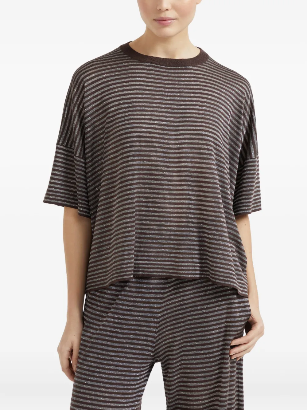 Brunello Cucinelli Gestreept T-shirt Bruin