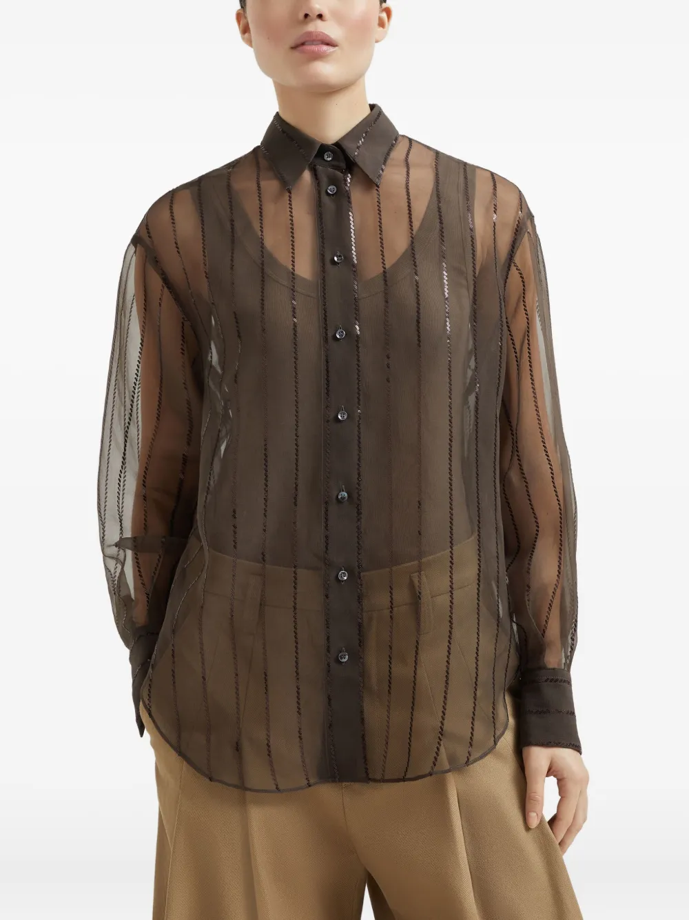 Brunello Cucinelli Blouse met pailletten Bruin