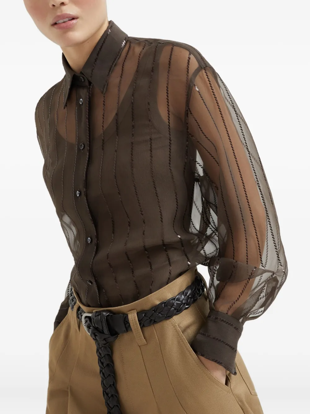 Brunello Cucinelli Blouse met pailletten Bruin