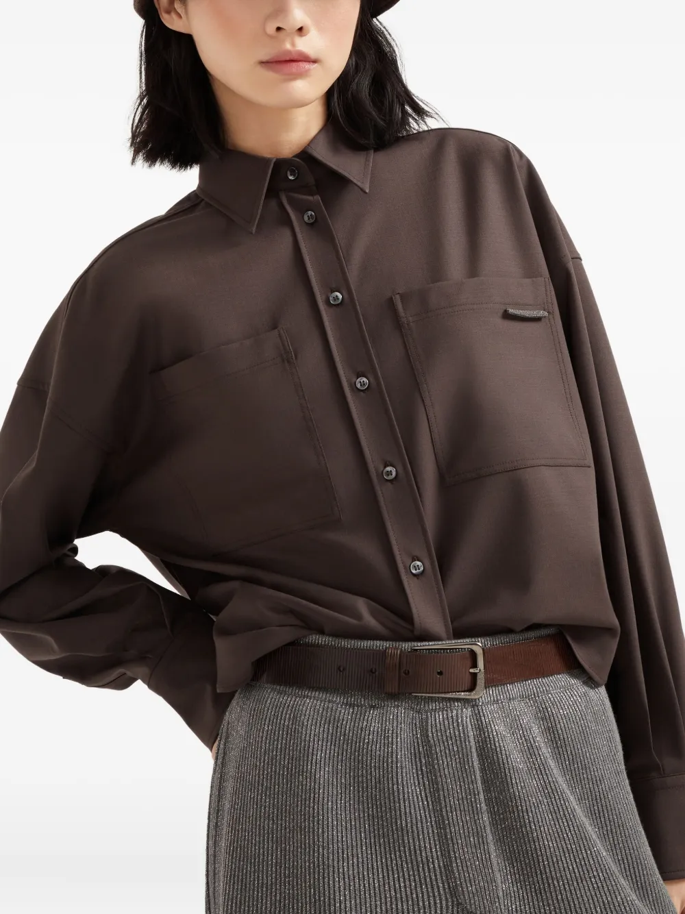 Brunello Cucinelli Zijden blouse Bruin