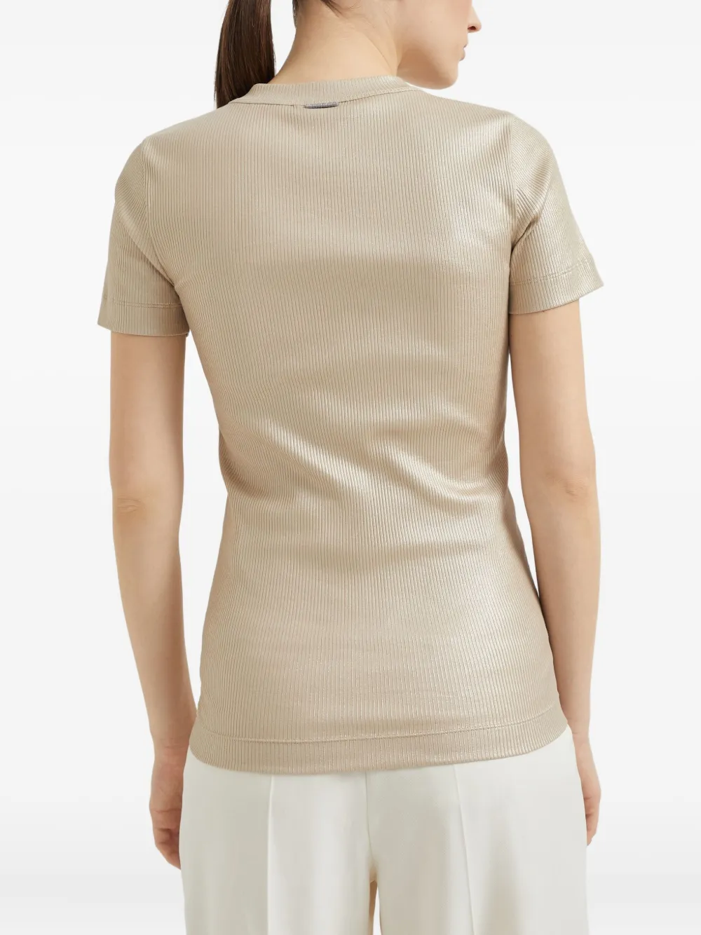 Brunello Cucinelli Geribbeld T-shirt Beige