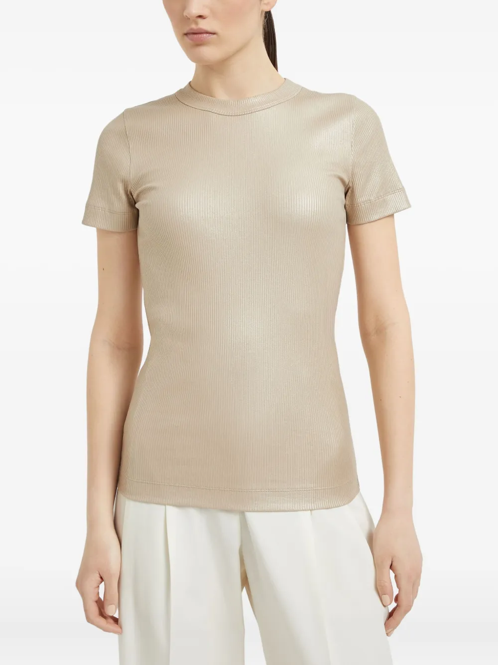 Brunello Cucinelli Geribbeld T-shirt Beige