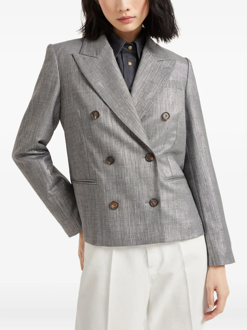 Brunello Cucinelli Blazer met lamé-effect Grijs