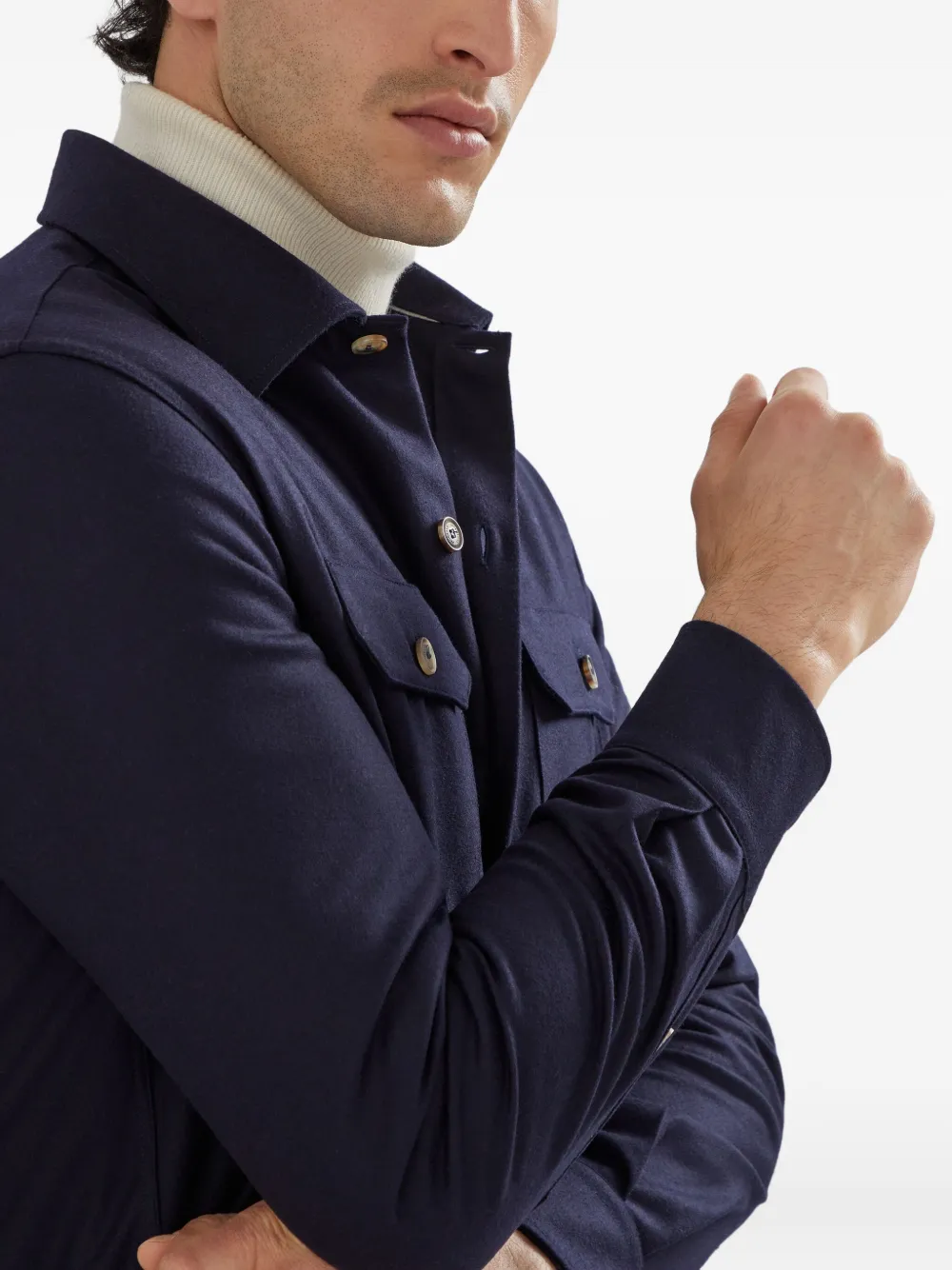 Brunello Cucinelli Overhemd van scheerwol Blauw
