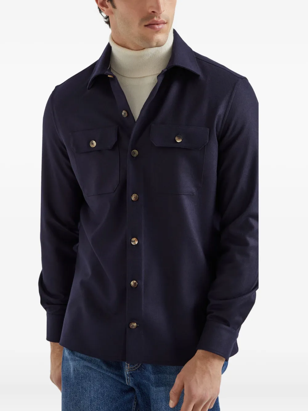 Brunello Cucinelli Overhemd van scheerwol Blauw